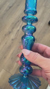 Colorful Egyptian Revival Glass Candlesticks: Small Bone Blue