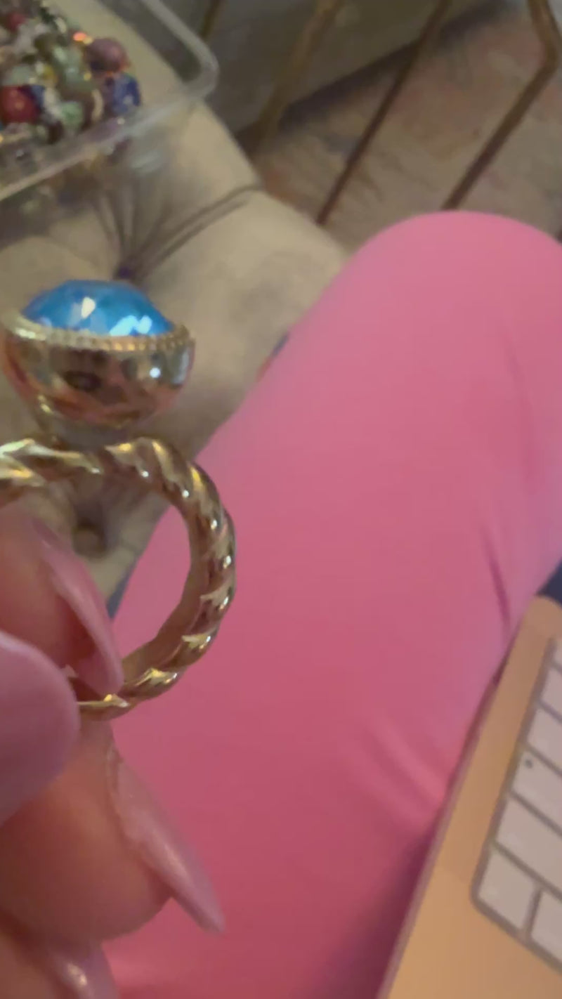 electric blue fabero gold topper crystal blue collection qudo ring 