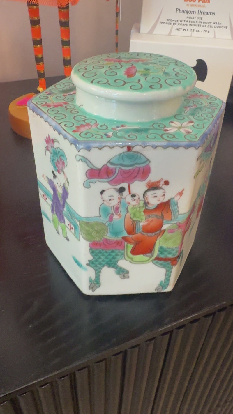 Hexagonal Handpainted Lidded Jar