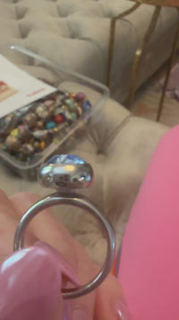 blue shade swarovski crystal silver qudo topper on silver band 