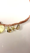 Mandriana bandana necklace, handmade charm necklace, desert chic jewelry, golden cross and heart necklace, boho talisman necklace, cowrie shell necklace, rust bandana jewelry, starfish and horseshoe necklace, symbolic charm choker, one-of-a-kind boho accessories