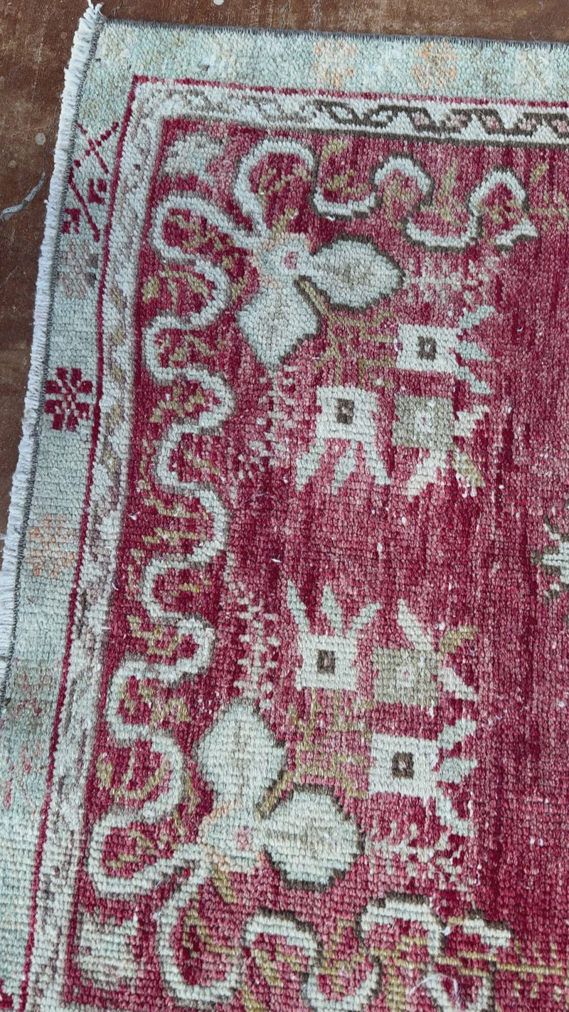 vintage Turkish rug, small area rug, hand-knotted wool rug, bohemian rug, Turkish runner, red Turkish rug, distressed rug, one-of-a-kind rug, antique style rug, 5x3 rug