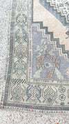 vintage Turkish rug, 6x3 rug, blue Turkish rug, medallion rug, handwoven rug, antique-style rug, neutral Turkish rug, geometric Turkish rug, heirloom rug, entryway rug, cottagecore home, boho rug