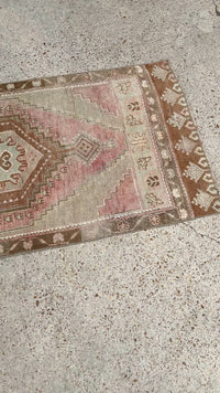 vintage turkish runner, geometric turkish rug, blush and mocha runner, pink and brown rug, long hallway rug, antique turkish runner, earthy color rug, handmade turkish rug, bold medallion rug, turkish vintage rug, bohemian hallway decor