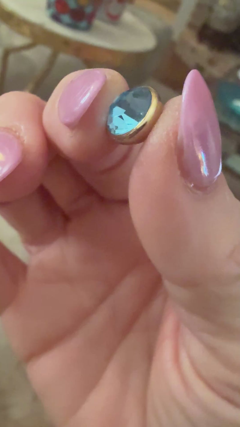 qudo bottone gold topper blue crystal collection aquamarine swarovski 