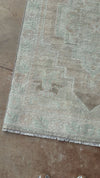 vintage Turkish runner, long Turkish rug, aqua and sand rug, neutral hallway rug, faded Turkish rug, geometric medallion runner, boho farmhouse decor, antique rug runner, 3x10 Turkish rug, distressed 