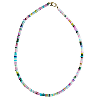 rainbow gemstone necklace, dainty multicolor beaded necklace, handmade Charleston jewelry, Rainbow Row necklace, 16 inch layering necklace, gold plated hardware necklace, colorful gemstone choker, charm-ready beaded necklace, pastel gemstone necklace, southern inspired jewelry