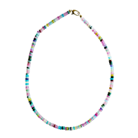 rainbow gemstone necklace, dainty multicolor beaded necklace, handmade Charleston jewelry, Rainbow Row necklace, 16 inch layering necklace, gold plated hardware necklace, colorful gemstone choker, charm-ready beaded necklace, pastel gemstone necklace, southern inspired jewelry