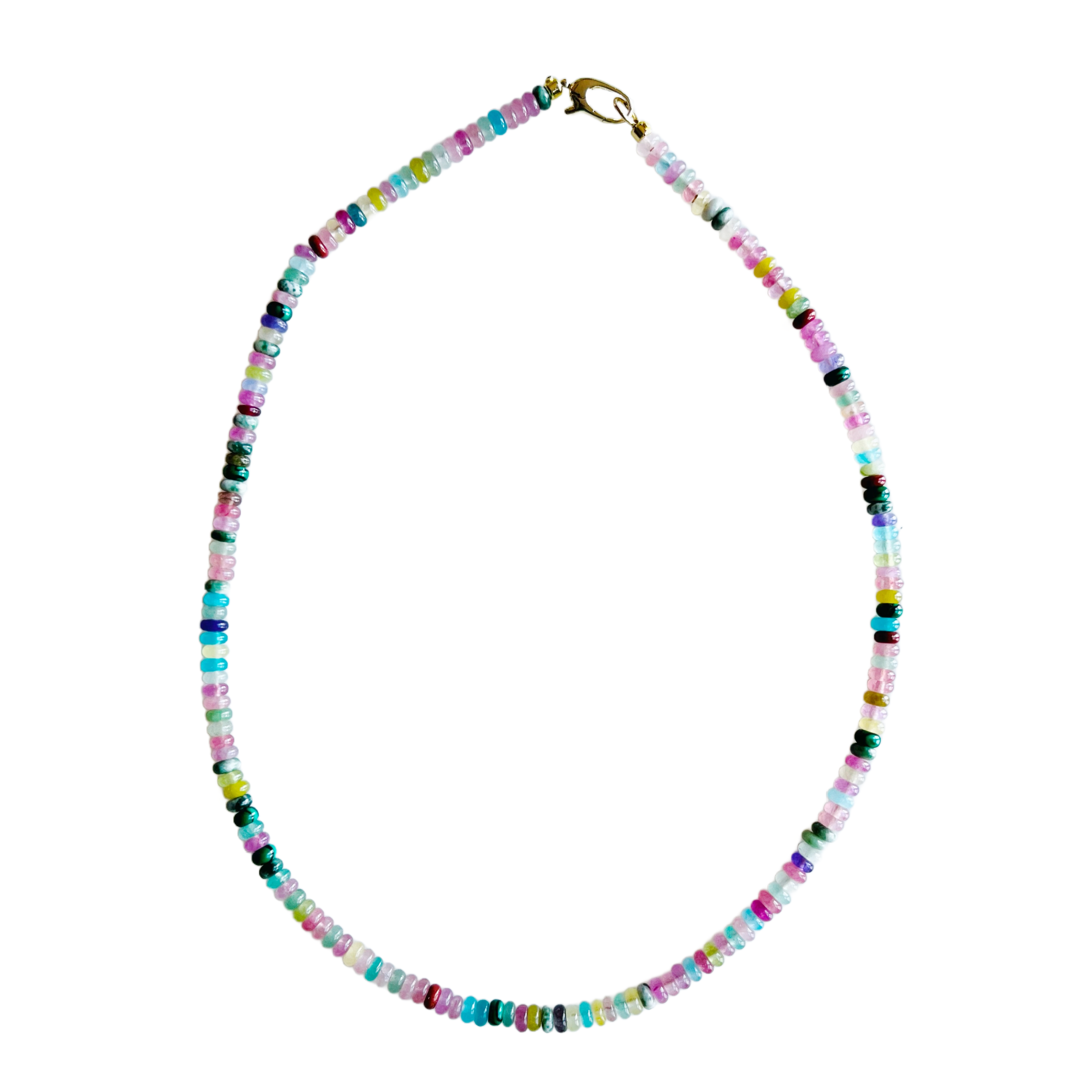 rainbow gemstone necklace, dainty multicolor beaded necklace, handmade Charleston jewelry, Rainbow Row necklace, 16 inch layering necklace, gold plated hardware necklace, colorful gemstone choker, charm-ready beaded necklace, pastel gemstone necklace, southern inspired jewelry