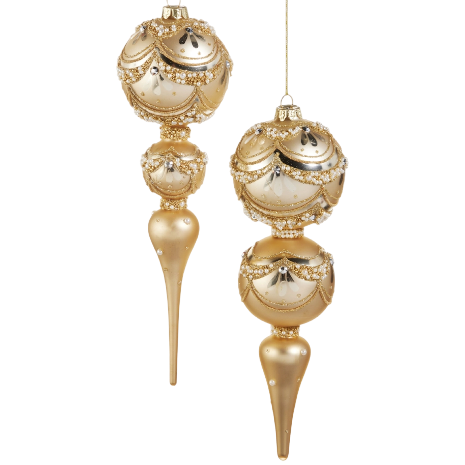 raz ornament, gold finial ornament, pearl trimmed ornament, holiday rendezvous, christmas finial, elegant christmas decor, gold holiday ornament, tree ornaments, raz imports, seasonal decor
