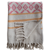 
recycled cotton throw, jacquard stripe blanket, multicolor boho throw, eco-friendly blanket, cotton tassel throw, boho home decor, sustainable home textiles, cozy woven blanket, colorful bed throw, living room accent blanket