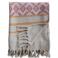 
recycled cotton throw, jacquard stripe blanket, multicolor boho throw, eco-friendly blanket, cotton tassel throw, boho home decor, sustainable home textiles, cozy woven blanket, colorful bed throw, living room accent blanket