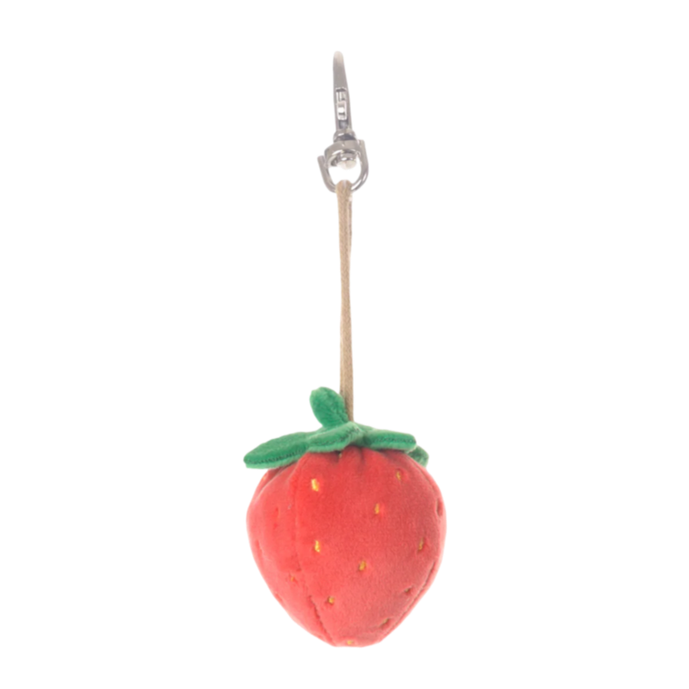 red strawberry keychain, plush bag charm, Bukowski Bears Sweden, strawberry purse charm, cute fruit key ring, kawaii bag accessory, plush toy charm, backpack accessory, soft red keychain, gift for girls