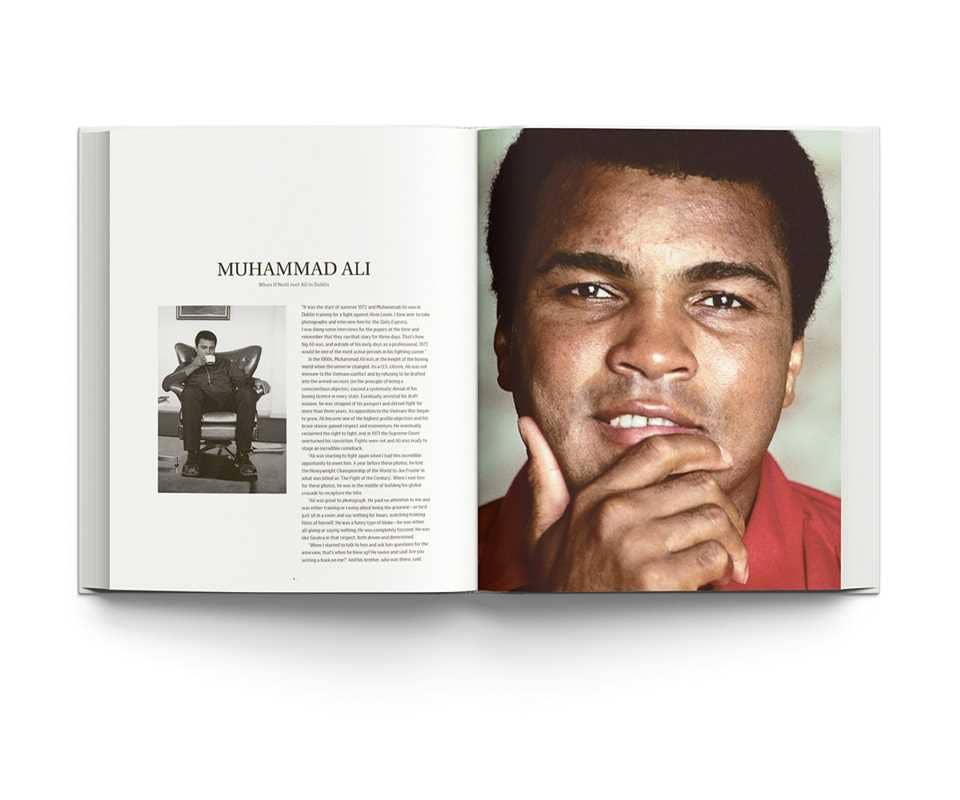 Open book with a portrait of Muhammad Ali on a white background