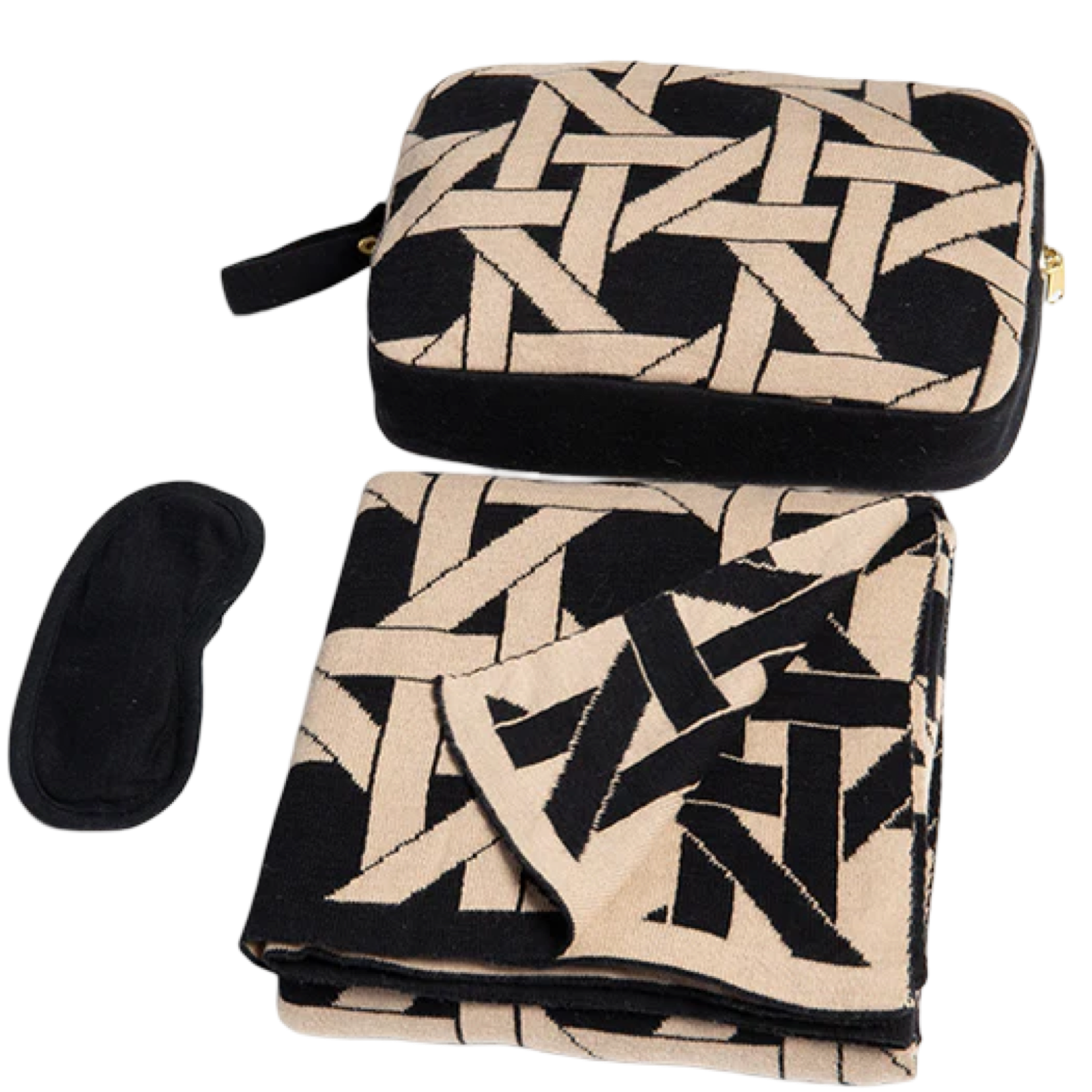 riti travel blanket, black travel blanket set, organic cotton travel set, eco friendly travel blanket, organic cotton eye mask set, sustainable travel essentials, cozy travel blanket, minimalist travel accessories