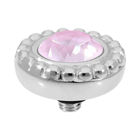 rose opal QUDO Ghiare Top Silver, Rose Dust Collection, silver crystal topper, dusty rose jewelry, interchangeable jewelry topper, QUDO silver topper, blush crystal jewelry, European crystal jewelry, customizable jewelry, romantic jewelry, silver interchangeable topper, luxury crystal jewelry, QUDO jewelry