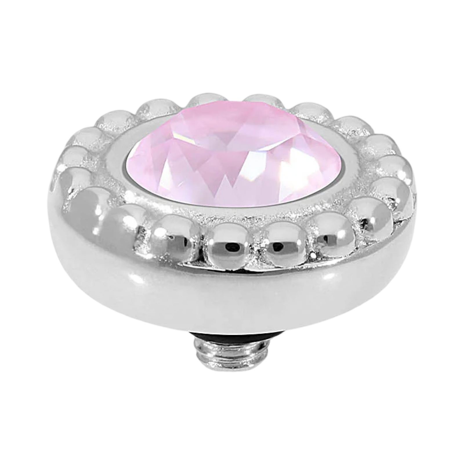 rose opal QUDO Ghiare Top Silver, Rose Dust Collection, silver crystal topper, dusty rose jewelry, interchangeable jewelry topper, QUDO silver topper, blush crystal jewelry, European crystal jewelry, customizable jewelry, romantic jewelry, silver interchangeable topper, luxury crystal jewelry, QUDO jewelry