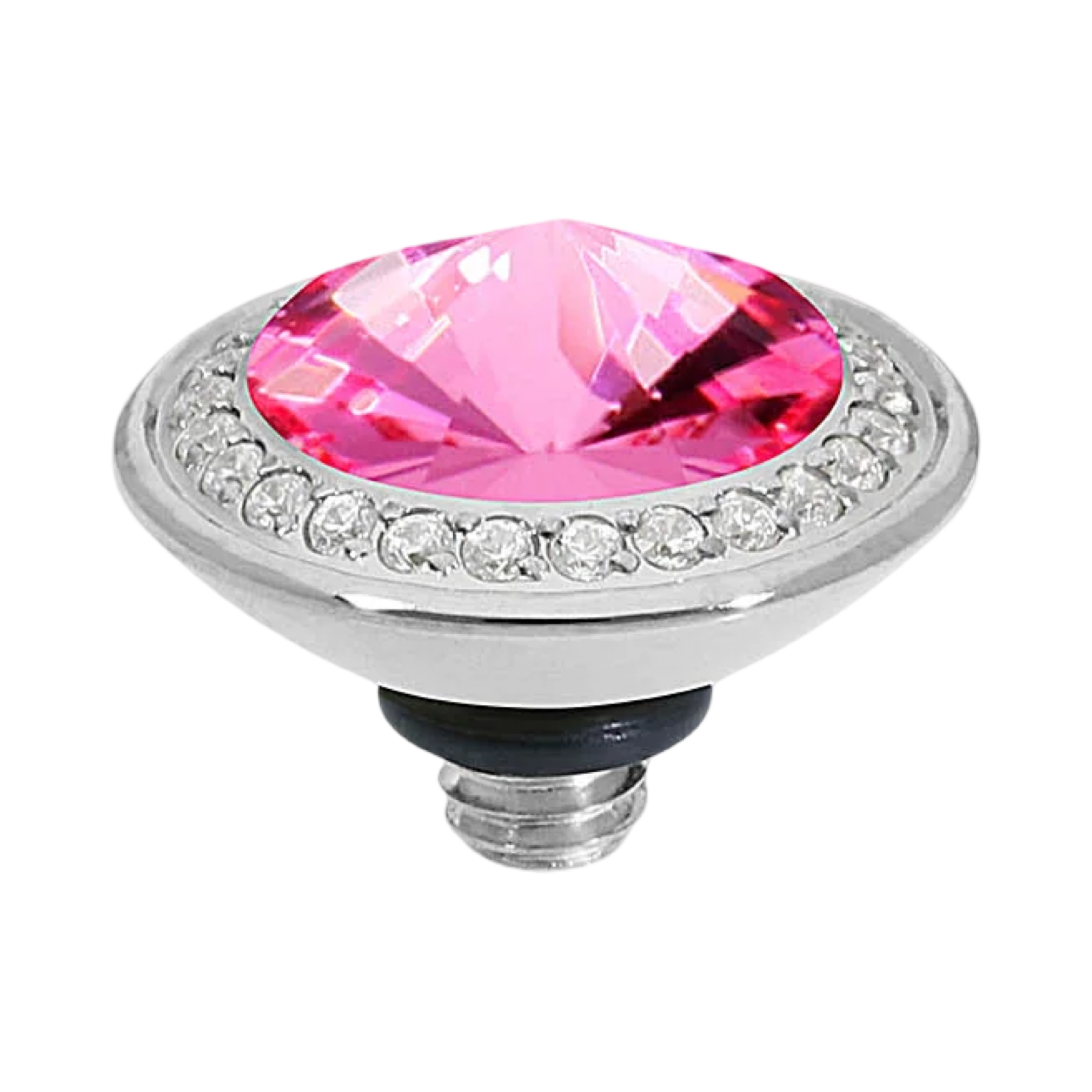 rystal topper, pink crystal jewelry, QUDO topper, interchangeable ring topper, stackable jewelry, Swarovski crystal jewelry, silver and pink jewelry, luxury fashion jewelry, boutique jewelry, collectible jewelry, feminine jewelry, QUDO jewelry collection, interchangeable bracelet topper, crystal statement jewelry