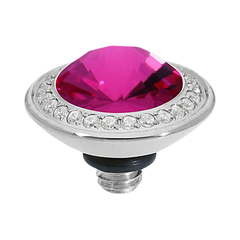 crystal topper, pink crystal jewelry, QUDO topper, interchangeable ring topper, stackable jewelry, Swarovski crystal jewelry, silver and pink jewelry, luxury fashion jewelry, boutique jewelry, collectible jewelry, feminine jewelry, QUDO jewelry collection, interchangeable bracelet topper, crystal statement jewelry