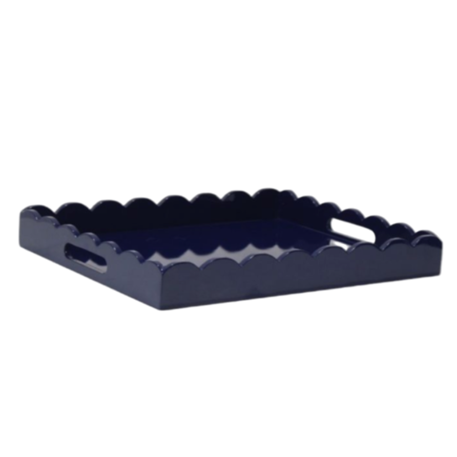 scallop high gloss navy blue decorative table tray