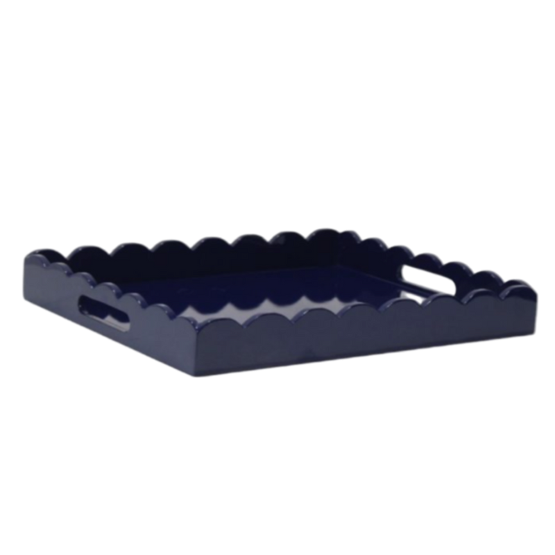 scallop high gloss navy blue decorative table tray