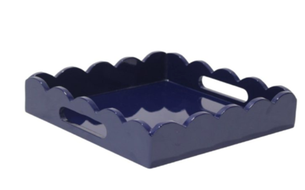 scallop high gloss navy blue decorative table tray