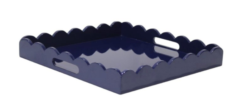 scallop high gloss navy blue decorative table tray