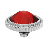 QUDO Flat Fabero silver, QUDO interchangeable jewelry, silver crystal topper, red crystal jewelry, orange crystal jewelry, flat crystal topper, Swarovski crystal jewelry, interchangeable jewelry topper, warm tone crystal jewelry, QUDO top