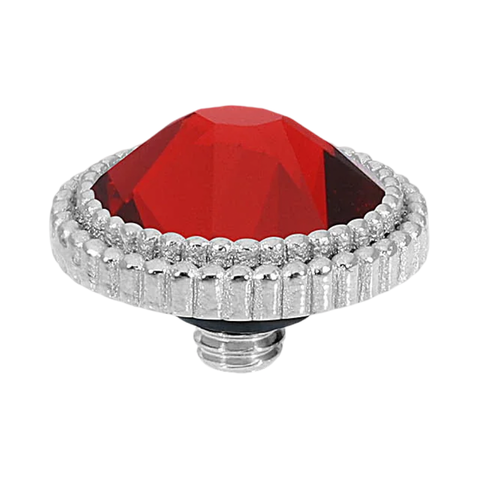 QUDO Flat Fabero silver, QUDO interchangeable jewelry, silver crystal topper, red crystal jewelry, orange crystal jewelry, flat crystal topper, Swarovski crystal jewelry, interchangeable jewelry topper, warm tone crystal jewelry, QUDO top