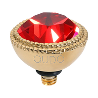 QUDO Fabero gold, QUDO interchangeable jewelry, gold crystal topper, red crystal jewelry, orange crystal jewelry, Swarovski crystal jewelry, interchangeable jewelry topper, warm tone crystal jewelry, statement jewelry, QUDO top