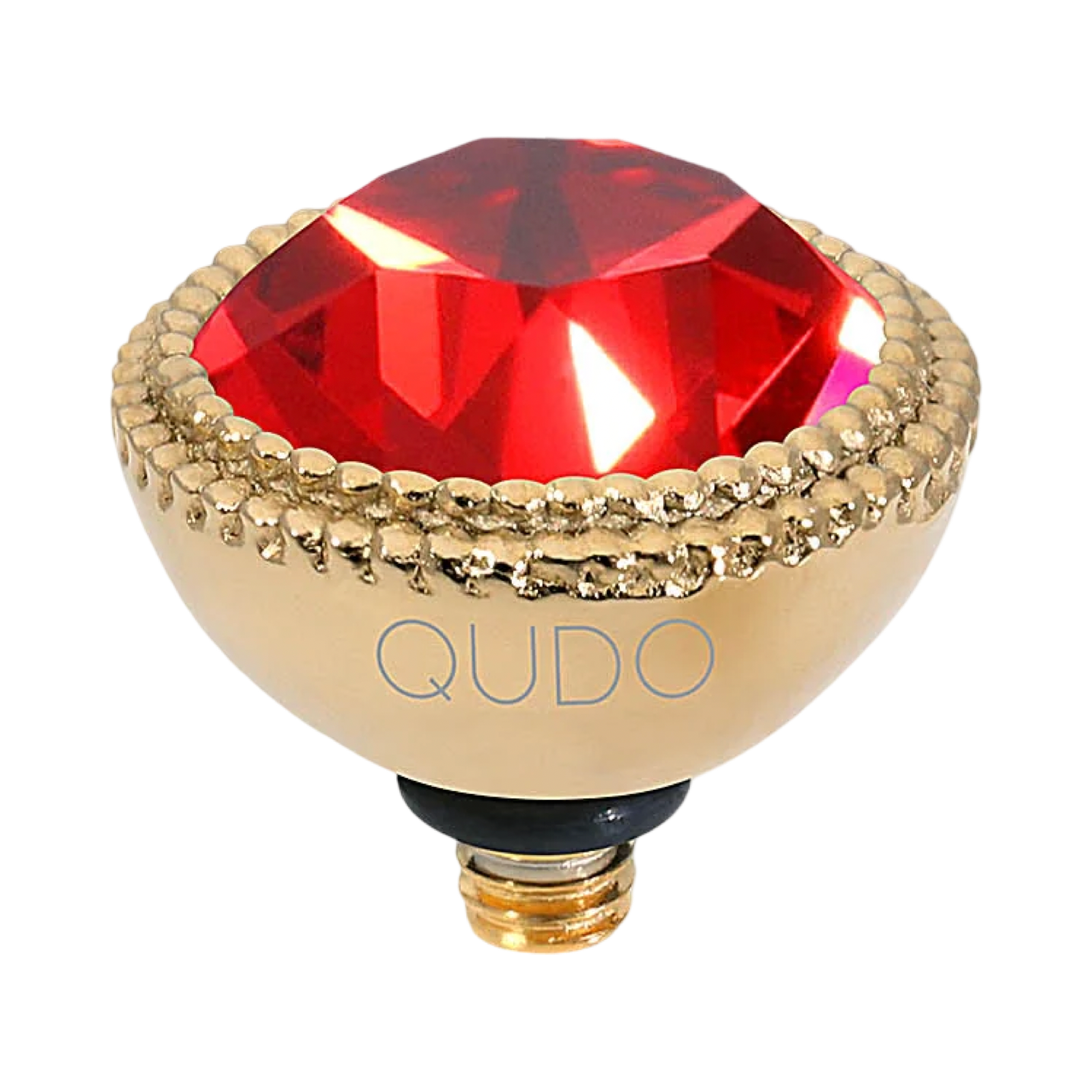 QUDO Fabero gold, QUDO interchangeable jewelry, gold crystal topper, red crystal jewelry, orange crystal jewelry, Swarovski crystal jewelry, interchangeable jewelry topper, warm tone crystal jewelry, statement jewelry, QUDO top