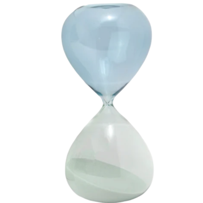 sea-glass hourglass, 60 minute glass timer, decorative ombre hourglass, blue sand timer, home decor timer, DesignWorks Ink hourglass, hourglass for meditation, giftable hourglass, kitchen timer decor, modern glass hourglass
