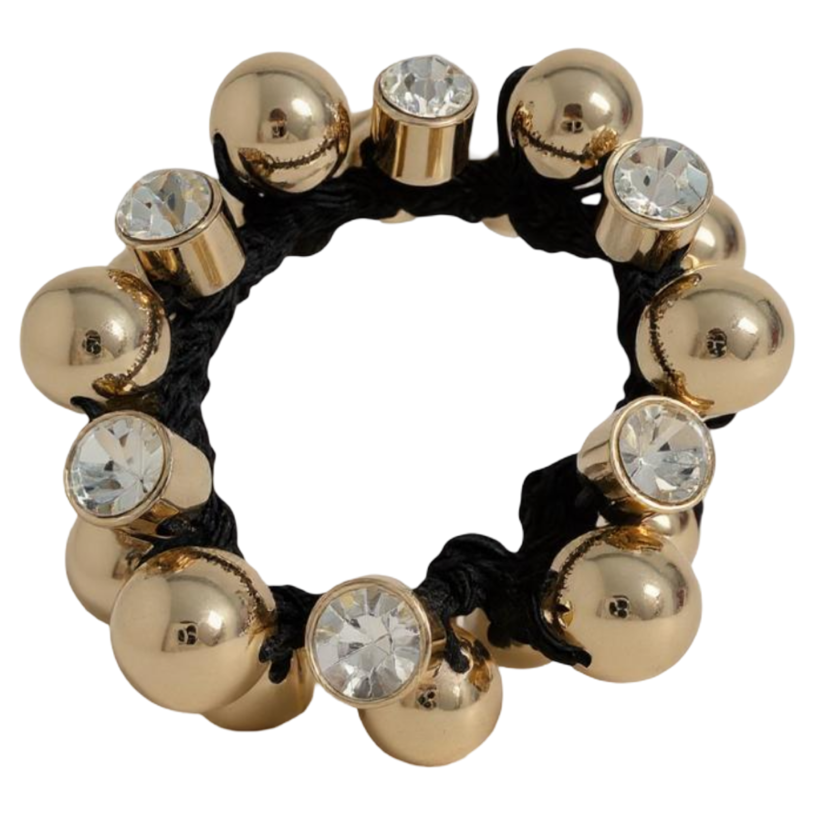 Hair tie with gold beads and crystals on a white background