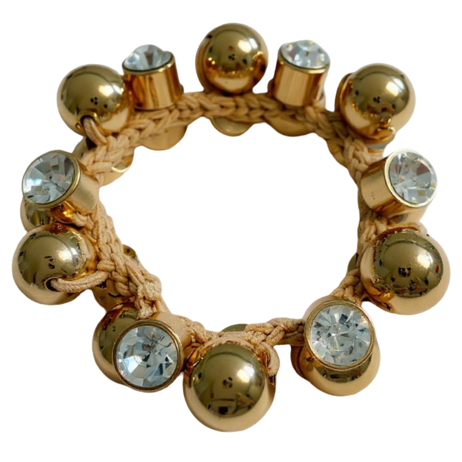 smith and co chunky scrunchie, cream scrunchie with rhinestones, sparkly hair scrunchie, glam hair accessories, gold ball scrunchie, crystal rhinestone scrunchie, statement hair tie, cream and gold scrunchie