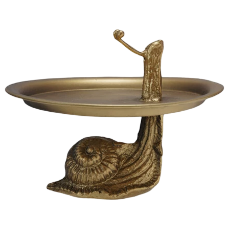 Decorative snail-shaped tray with a shell base on a white background