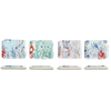 Set of decorative plates with floral and nature-themed designs on a white background