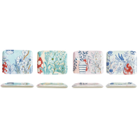Set of decorative plates with floral and nature-themed designs on a white background