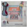 storyteller stitchery kit, bookstore needlepoint kit, modern needlepoint design, large needlepoint project, beginner friendly needlepoint, hand dyed thread kit, diy stitching kit, frame ready embroidery