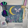 storyteller stitchery kit, midnight garden needlepoint, modern needlepoint kit, hand dyed wool thread kit, beginner friendly needlepoint, diy needlepoint art, stitchery craft kit, frame ready needlepoint design