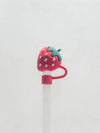 strawberry straw cover, red straw topper, silicone straw cover, reusable straw charm, standard straw cover, drink protector topper, cute straw accessory, fruit straw topper