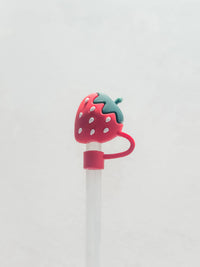 strawberry straw cover, red straw topper, silicone straw cover, reusable straw charm, standard straw cover, drink protector topper, cute straw accessory, fruit straw topper