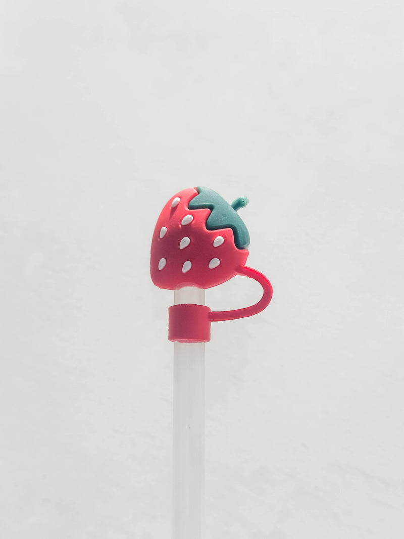 strawberry straw cover, red straw topper, silicone straw cover, reusable straw charm, standard straw cover, drink protector topper, cute straw accessory, fruit straw topper