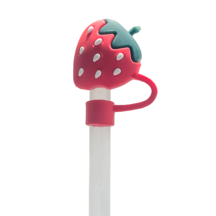 strawberry straw cover, red straw topper, silicone straw cover, reusable straw charm, standard straw cover, drink protector topper, cute straw accessory, fruit straw topper