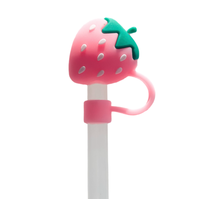 strawberry straw topper, silicone straw cap, reusable straw cover, cute drink accessories, kids straw topper, outdoor drink lid, tumbler straw cap, silicone drink cover, fun straw accessory, reusable straw charm