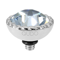 Crystal light bulb with 'QUDO' branding on a white background
