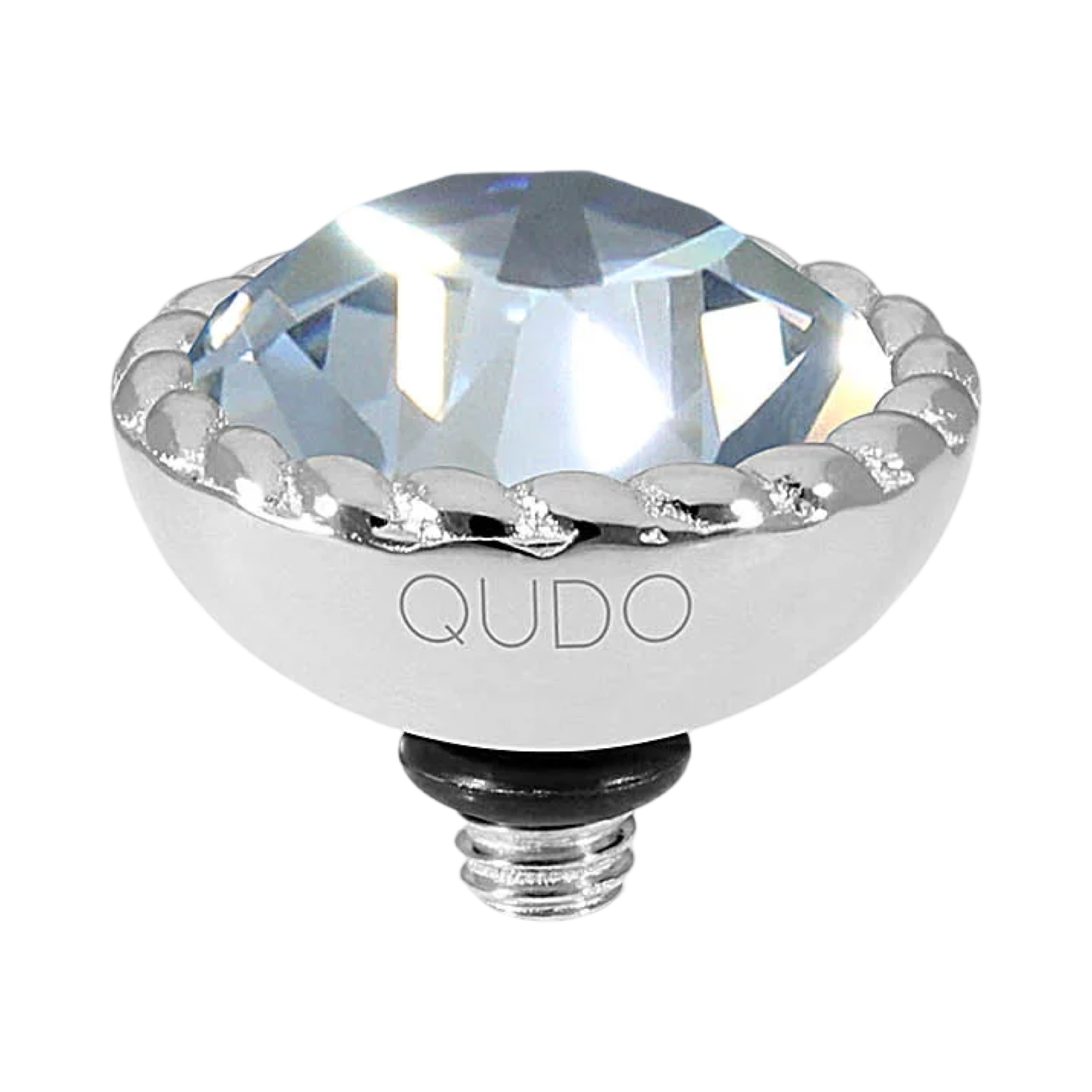 Crystal light bulb with 'QUDO' branding on a white background