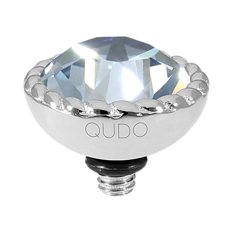 Crystal light bulb with 'QUDO' branding on a white background