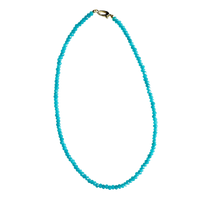 teal beaded necklace, handmade necklace Charleston, layering necklace 16 inch, gold plated beaded necklace, charm-ready necklace, artisan jewelry USA, teal necklace gold hardware, dainty layering jewelry, 18kt gold accent necklace, colorful beaded choker