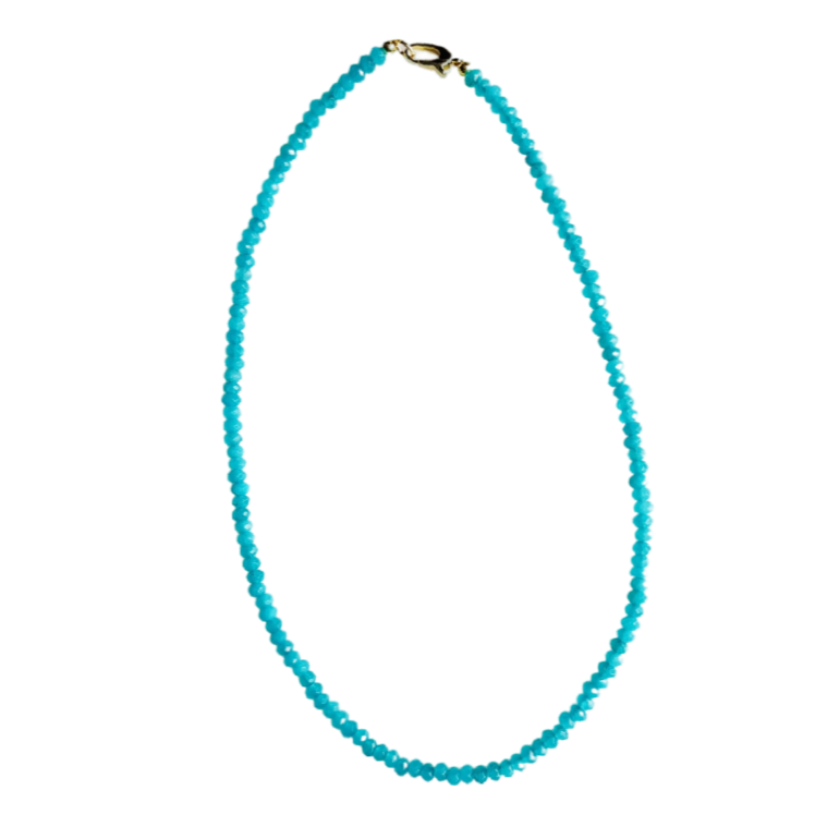 teal beaded necklace, handmade necklace Charleston, layering necklace 16 inch, gold plated beaded necklace, charm-ready necklace, artisan jewelry USA, teal necklace gold hardware, dainty layering jewelry, 18kt gold accent necklace, colorful beaded choker