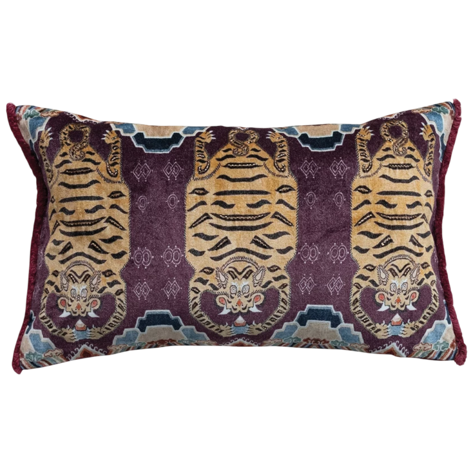Decorative pillow with tiger pattern on a white background